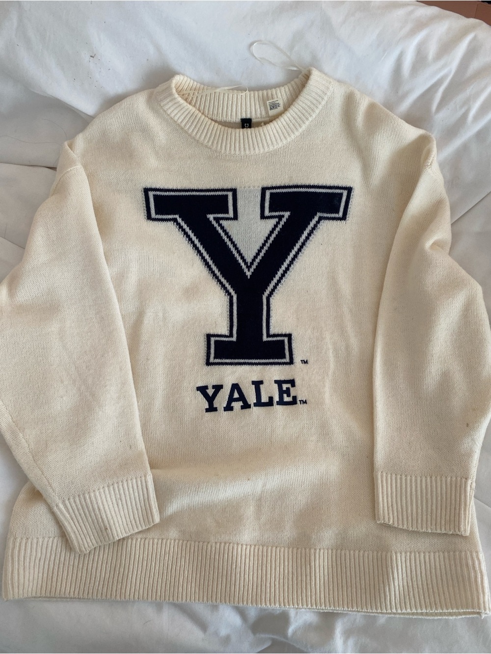 H&M Divided oversized Yale polyester knit sweater
Navy blue letters